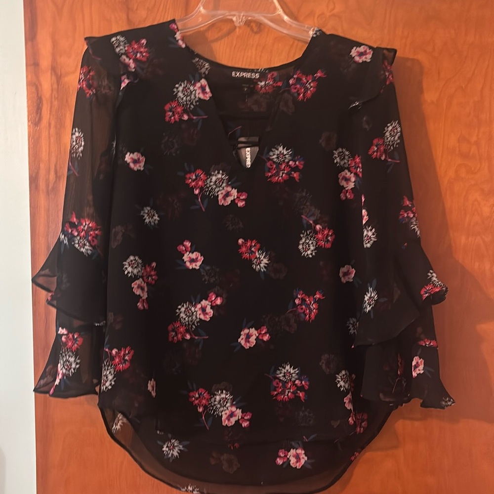 NWT Express black floral blouse, size small